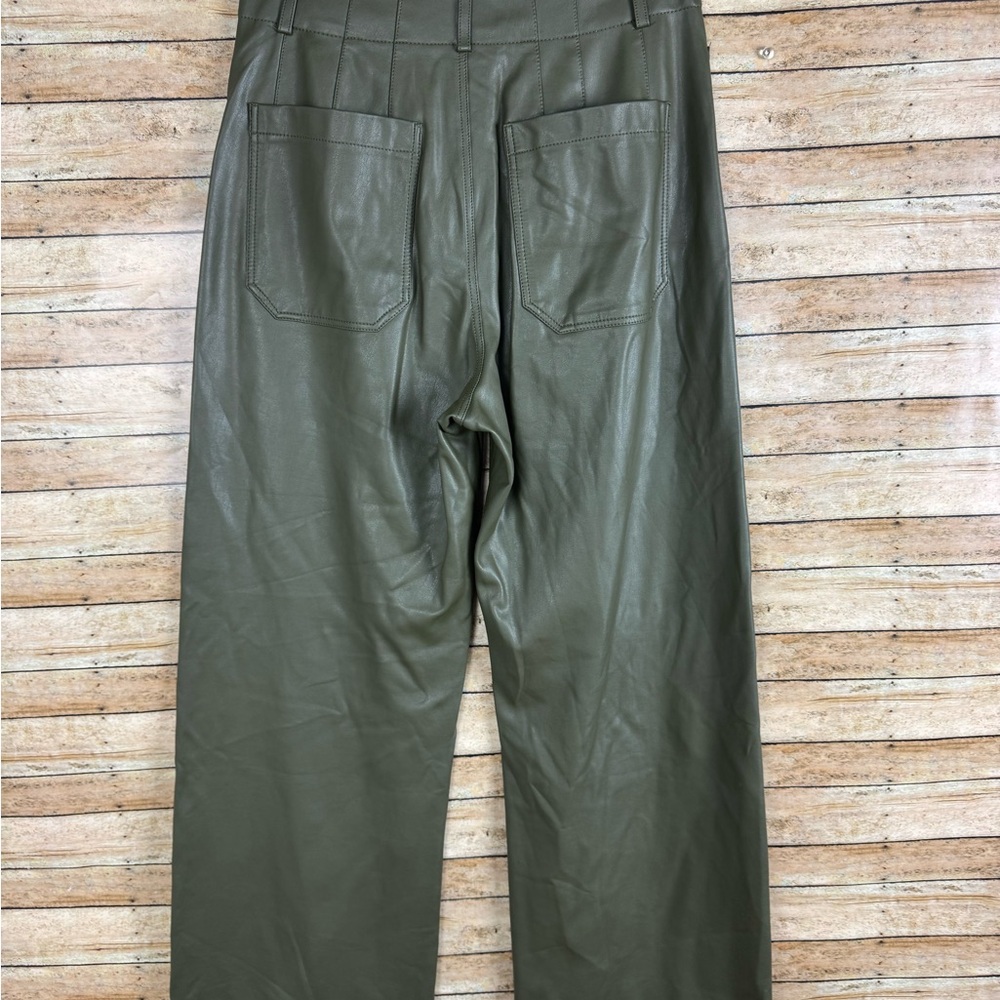 Maeve Anthropologie Dark Green Faux Leather Wide Leg Cropped Pants Size 27 - Picture 3 of 8